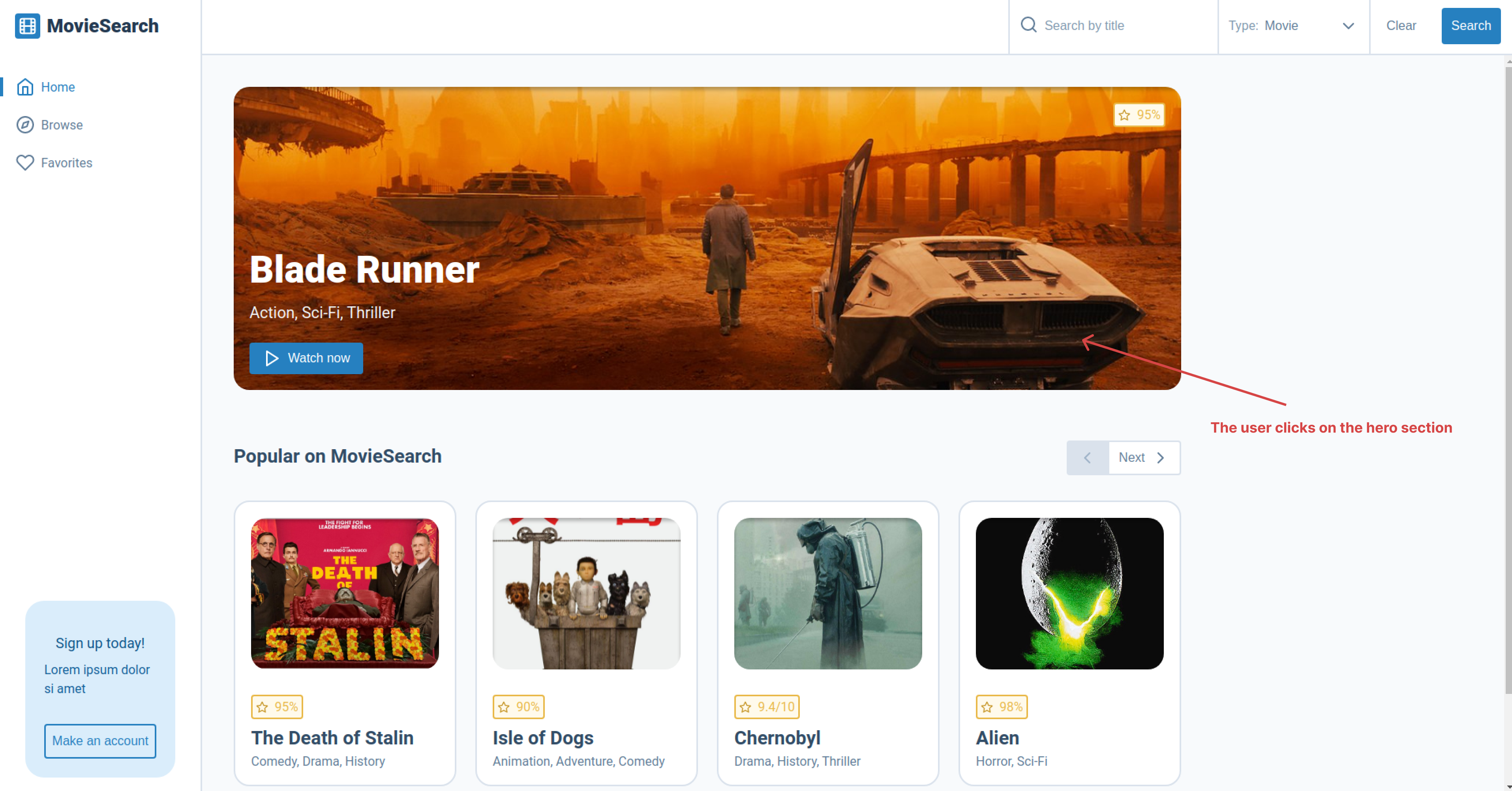 Annotated hero section