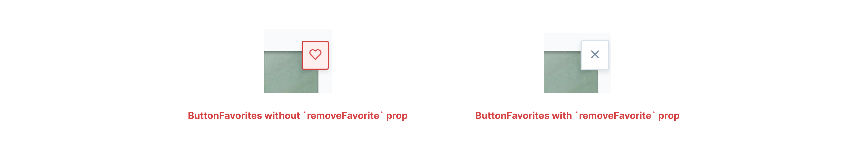 ButtonFavorites component with and without remove favorite prop