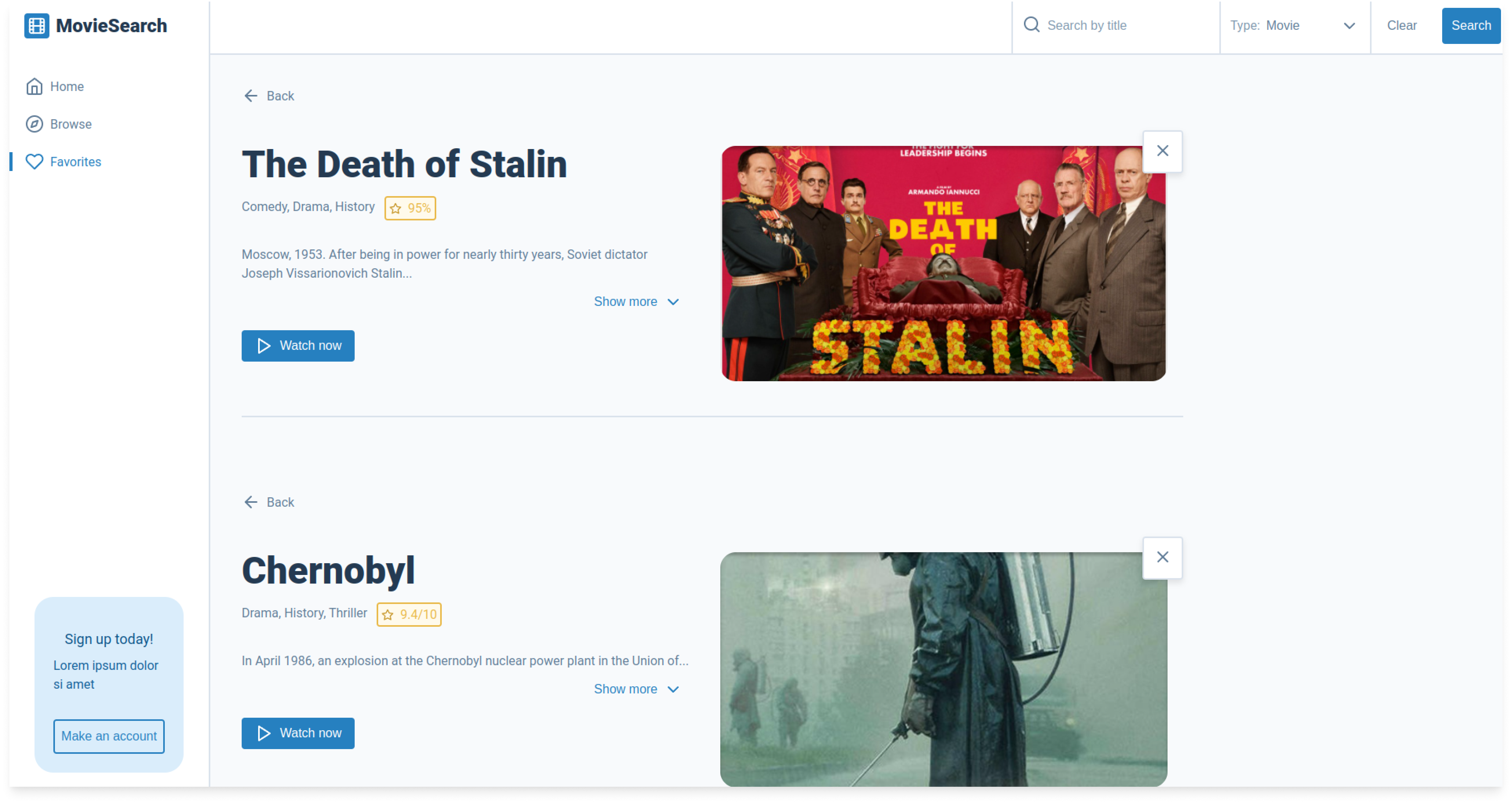 Favorites page screenshot