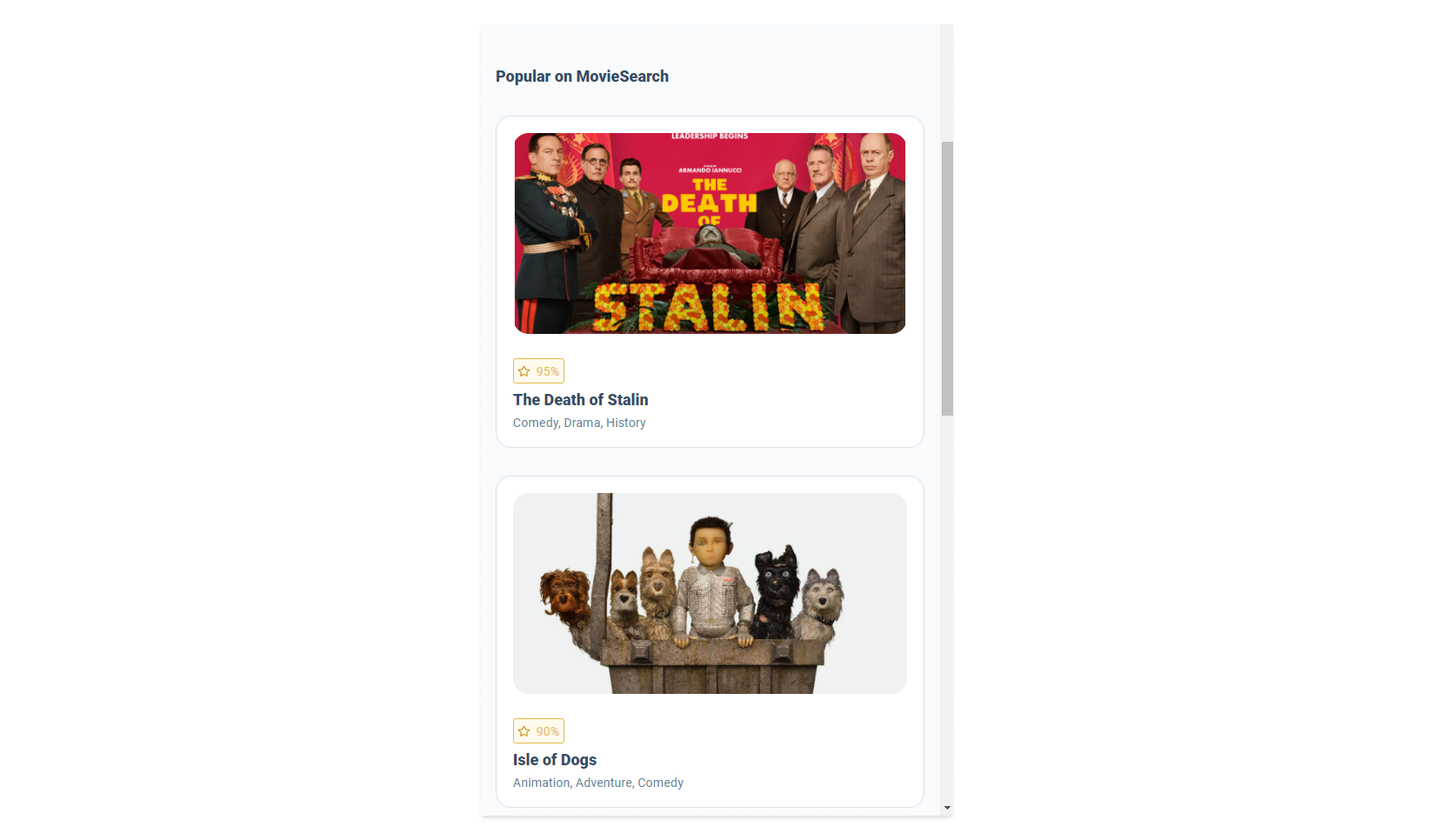 Screenshots of the home screen on mobile